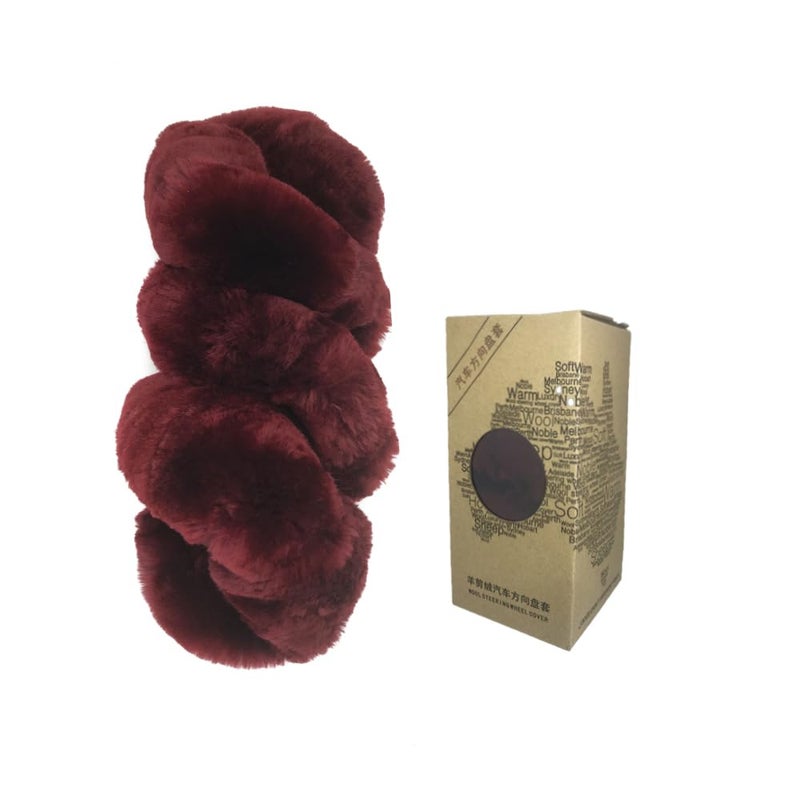 OGLAND Furry Fluffy Wool Sheepskin Car Steering Wheel Cover for Girls Women Universal car 14 1/2-15 1/2inchs(Grape Red) - Image 2